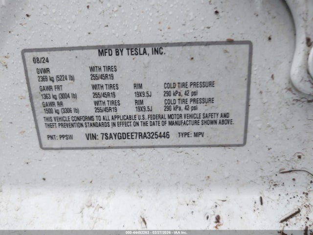 Продаж на аукціоні авто 2024 Tesla Model Y Long Range Dual Motor All-wheel Drive, vin: 7SAYGDEE7RA325446, номер лоту: 44492263