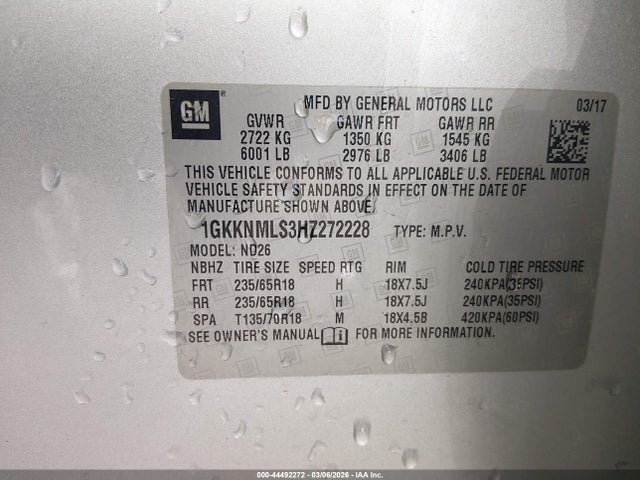 Продажа на аукционе авто 2017 Gmc Acadia Slt-1, vin: 1GKKNMLS3HZ272228, номер лота: 44492272