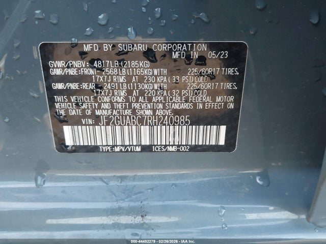 Продаж на аукціоні авто 2024 Subaru Crosstrek, vin: JF2GUABC7RH240985, номер лоту: 44492279