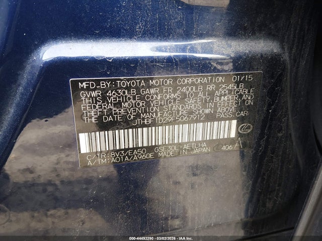 44492290 :رقم المزاد ، JTHBF1D29F5067912 vin ، 2015 Lexus Is 250 مزاد بيع