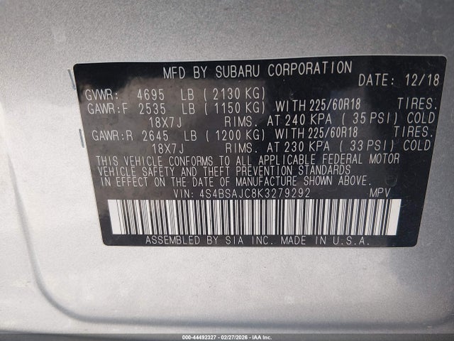 4S4BSAJC8K3279292 Subaru Outback 2.5i Limited