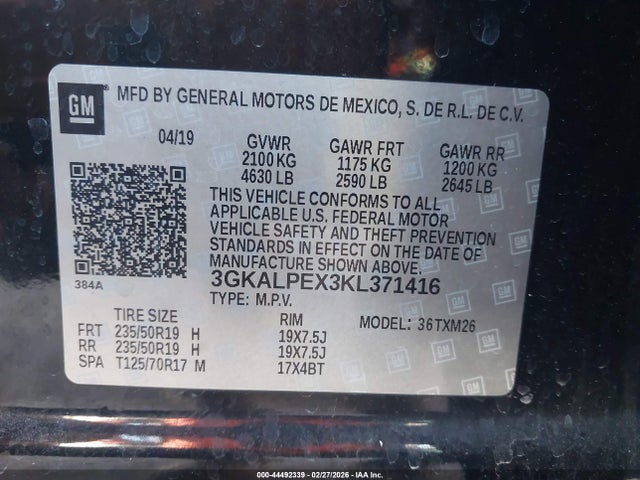 44492339 :رقم المزاد ، 3GKALPEX3KL371416 vin ، 2019 Gmc Terrain Slt مزاد بيع