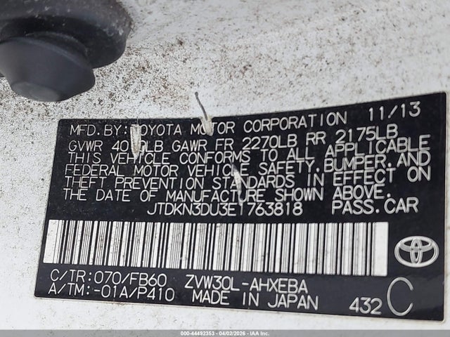 Toyota Prius Two 2014 JTDKN3DU3E1763818 Image 9