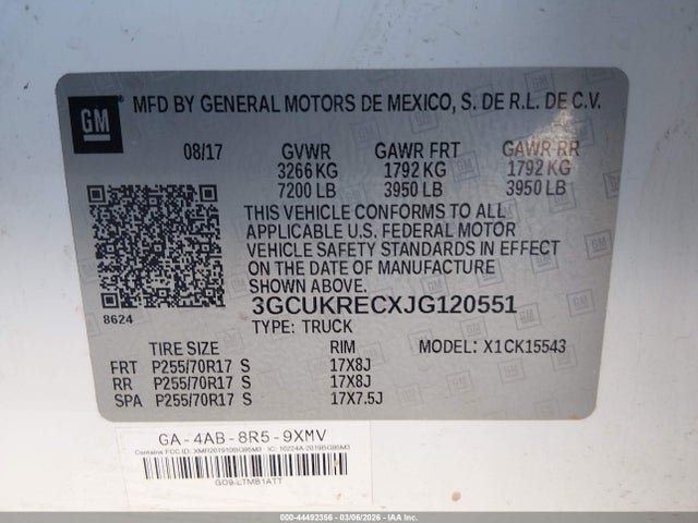 3GCUKRECXJG120551 Chevrolet Silverado 1500 1lt