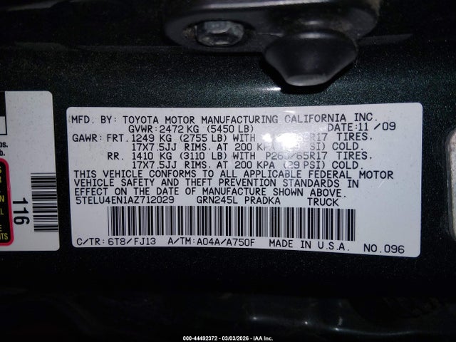 Продаж на аукціоні авто 2010 Toyota Tacoma Base V6, vin: 5TELU4EN1AZ712029, номер лоту: 44492372