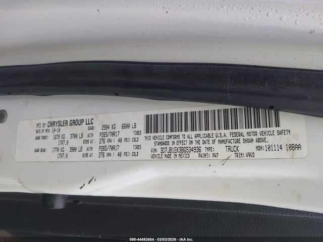 Продажа на аукционе авто 2011 Ram Ram 1500 St, vin: 3D7JB1EK3BG534936, номер лота: 44492404