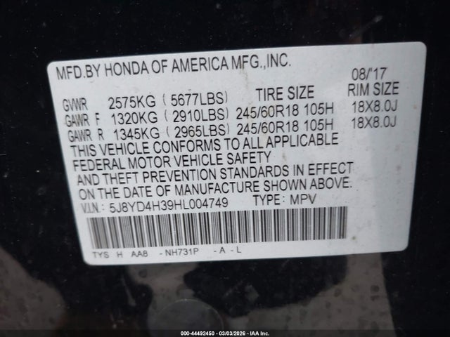 5J8YD4H39HL004749 Acura MDX
