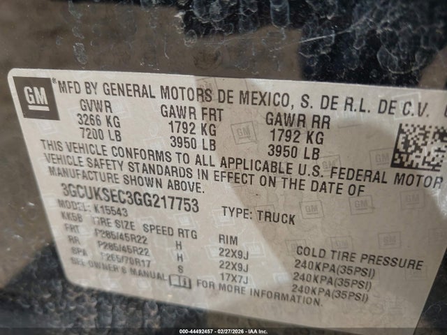 3GCUKSEC3GG217753 Chevrolet Silverado 1500 2lz
