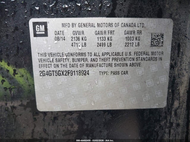 44492458 :رقم المزاد ، 2G4GT5GX2F9118924 vin ، 2015 Buick Regal Gs مزاد بيع