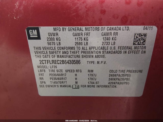 Продажа на аукционе авто 2011 Gmc Terrain Sle-1, vin: 2CTFLREC2B6430586, номер лота: 44492460