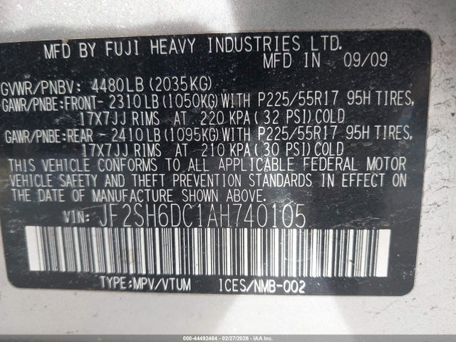 Aukcja sprzedaży 2010 Subaru Forester 2.5x Limited, vin: JF2SH6DC1AH740105, numer aukcji: 44492464