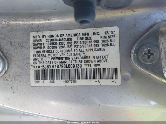 2008 HONDA ELEMENT 5J6YH18798L009139 Photo 8