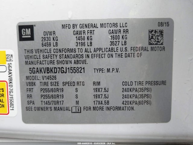 Продажа на аукционе авто 2016 Buick Enclave Leather, vin: 5GAKVBKD7GJ155821, номер лота: 44492510