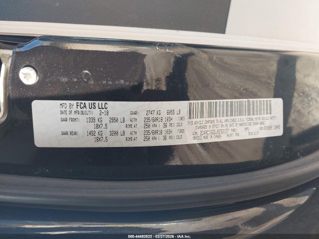 2018 Chrysler Pacifica Limited მანქანა იყიდება აუქციონზე, vin: 2C4RC1GG5JR233127, აუქციონის ნომერი: 44492522