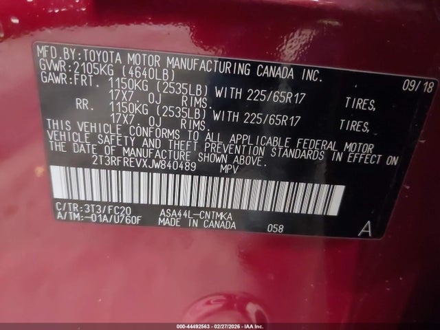 2018 TOYOTA RAV4 2T3RFREVXJW840489 Photo 8