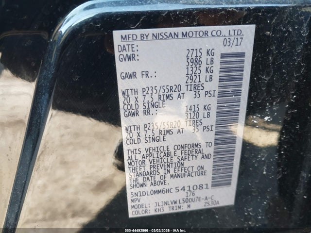 2017 Infiniti Qx60 მანქანა იყიდება აუქციონზე, vin: 5N1DL0MM6HC541081, აუქციონის ნომერი: 44492566