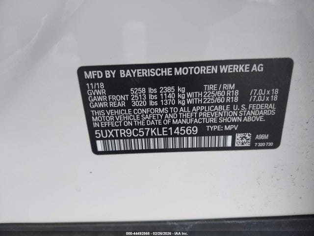 5UXTR9C57KLE14569 BMW X3 Xdrive30i