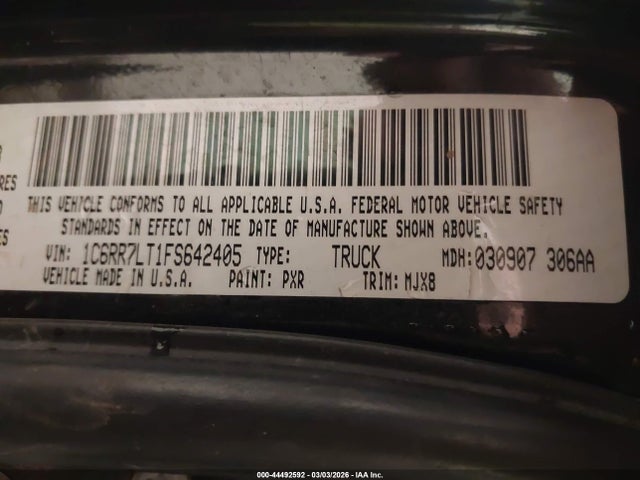 2015 Ram 1500 Big Horn მანქანა იყიდება აუქციონზე, vin: 1C6RR7LT1FS642405, აუქციონის ნომერი: 44492592