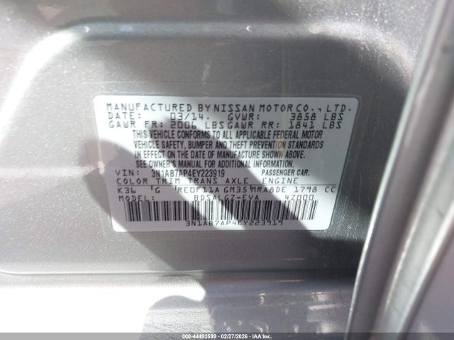 3N1AB7AP4EY223919 Nissan SENTRA SL