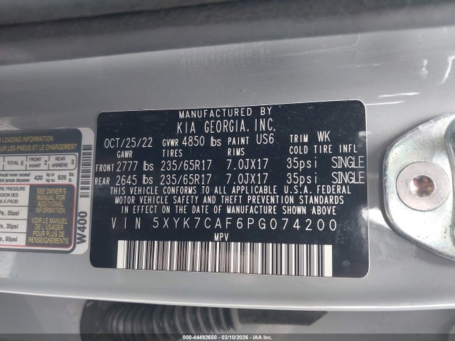 2023 Kia Sportage X-pro Prestige მანქანა იყიდება აუქციონზე, vin: 5XYK7CAF6PG074200, აუქციონის ნომერი: 44492650