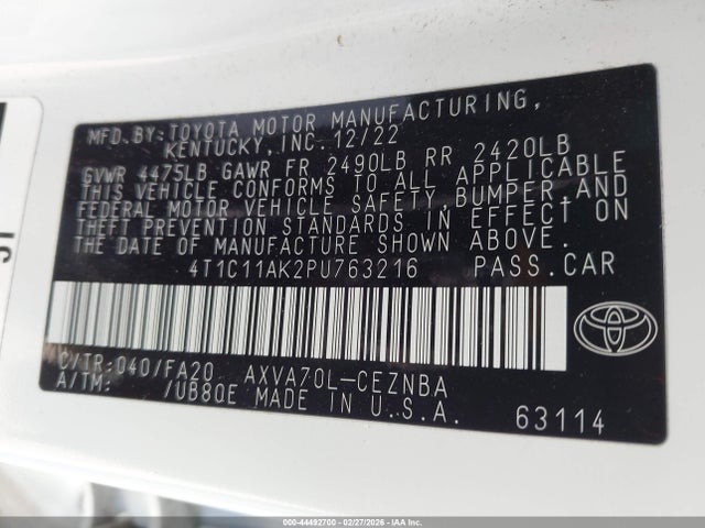 4T1C11AK2PU763216 Toyota CAMRY LE