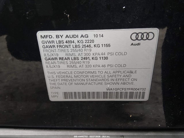 Продаж на аукціоні авто 2015 Audi Q3 2.0t Premium Plus, vin: WA1GFCFS7FR004732, номер лоту: 44492703