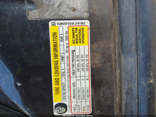 44492735 :رقم المزاد ، 1GNKRFED4FJ191963 vin ، 2015 Chevrolet Traverse Ls مزاد بيع