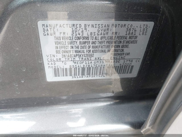 Nissan SENTRA SV 2019 3N1AB7AP5KY426992 Image 9