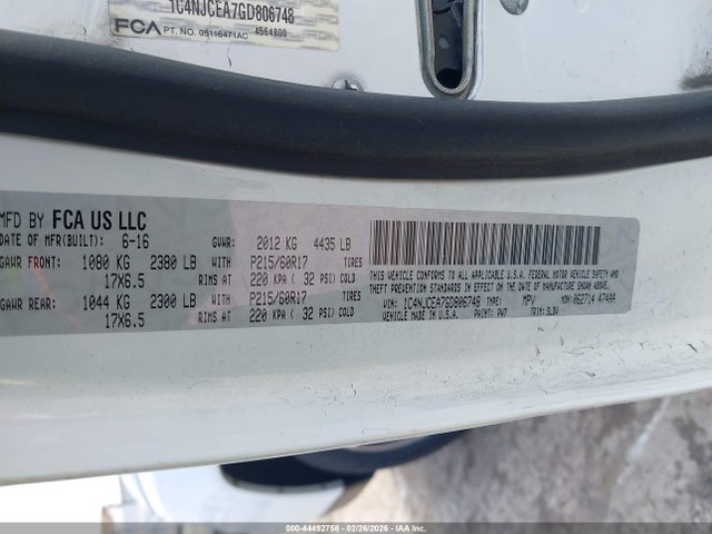 1C4NJCEA7GD806748 Jeep Compass High Altitude Edition