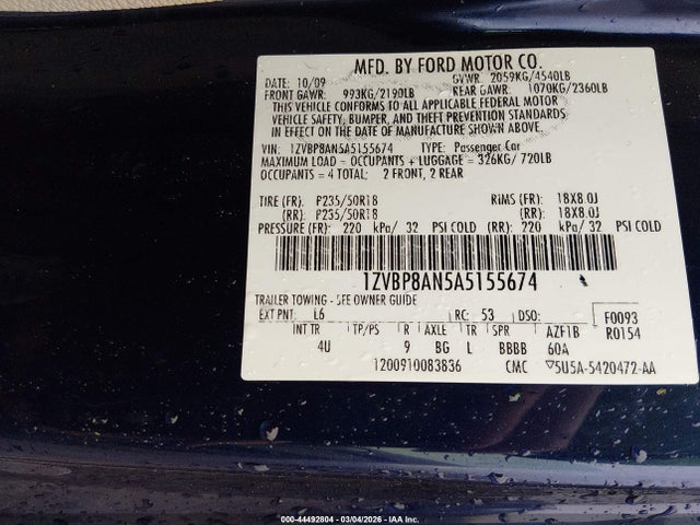 2010 FORD MUSTANG 1ZVBP8AN5A5155674 Photo 8