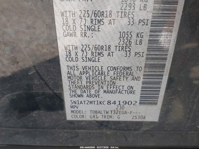 Продажа на аукционе авто 2019 Nissan Rogue Sv, vin: 5N1AT2MT1KC841902, номер лота: 44492806