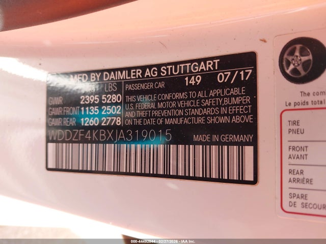 44492844 :رقم المزاد ، WDDZF4KBXJA319015 vin ، 2018 Mercedes-benz E 300 4matic مزاد بيع