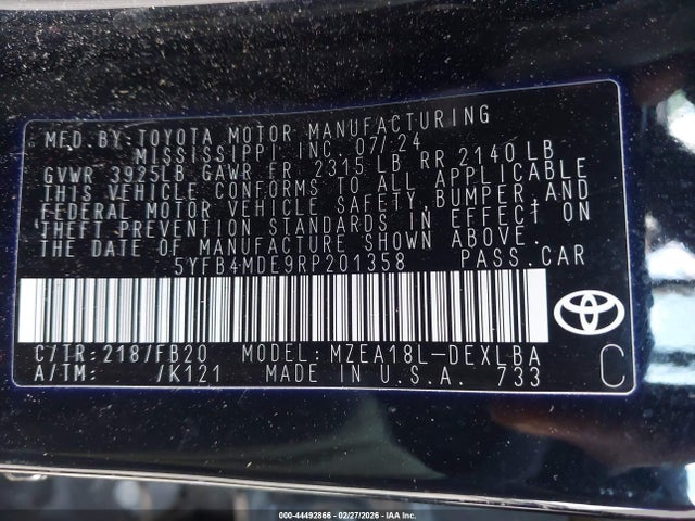 Toyota COROLLA LE 2024 5YFB4MDE9RP201358 Image 9