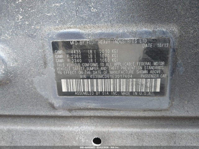 2014 Subaru Legacy 2.5i Premium მანქანა იყიდება აუქციონზე, vin: 4S3BMCD61E3017604, აუქციონის ნომერი: 44492882