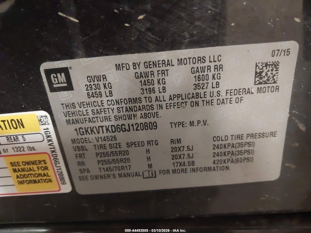Продаж на аукціоні авто 2016 Gmc Acadia Denali, vin: 1GKKVTKD6GJ120809, номер лоту: 44492885