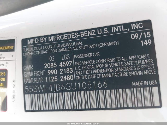 Продажа на аукционе авто 2016 Mercedes-benz C 300, vin: 55SWF4JB6GU105166, номер лота: 44492902