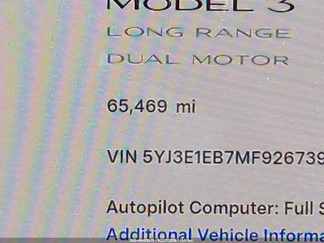 Продажа на аукционе авто 2021 Tesla Model 3 Long Range Dual Motor All-wheel Drive, vin: 5YJ3E1EB7MF926739, номер лота: 44492915