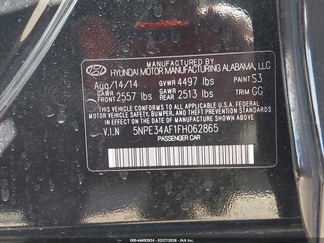 Hyundai Sonata Limited 2015 5NPE34AF1FH062865 Image 9