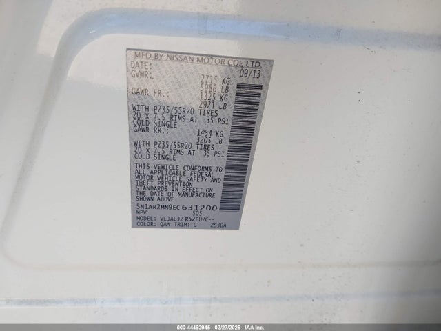 Nissan Pathfinder Platinum 2014 5N1AR2MN9EC631200 Image 9
