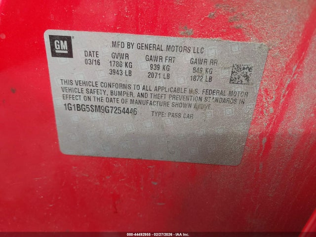 1G1BG5SM9G7254446 Chevrolet Cruze Premier Auto