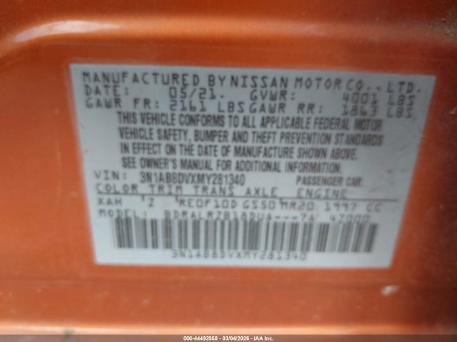 3N1AB8DVXMY281340 Nissan Sentra Sr Xtronic Cvt