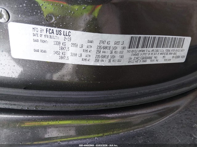 2019 Chrysler Pacifica Touring Plus მანქანა იყიდება აუქციონზე, vin: 2C4RC1FG6KR644846, აუქციონის ნომერი: 44492969