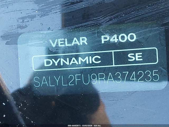 SALYL2FU9RA374235 Land Rover Range Rover Velar P400 Dynamic Se