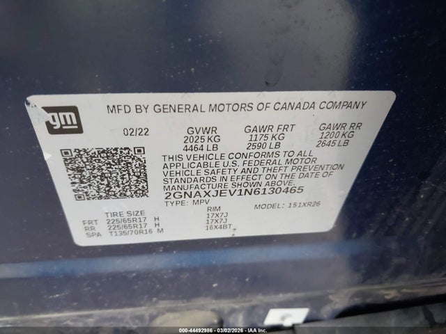 Продаж на аукціоні авто 2022 Chevrolet Equinox Fwd 2fl, vin: 2GNAXJEV1N6130465, номер лоту: 44492986