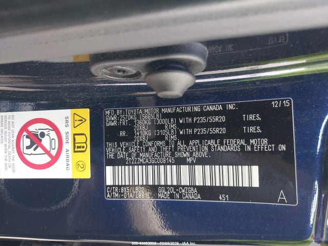 44492996 :رقم المزاد ، 2T2ZZMCA3GC008145 vin ، 2016 Lexus Rx 350 مزاد بيع