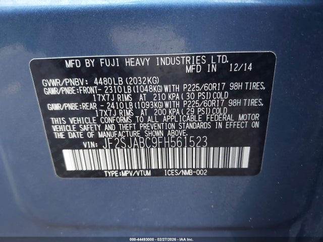 JF2SJABC9FH561523 Subaru Forester 2.5i