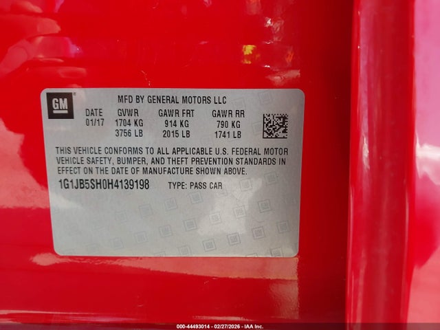 1G1JB5SH0H4139198 Chevrolet Sonic Ls Auto