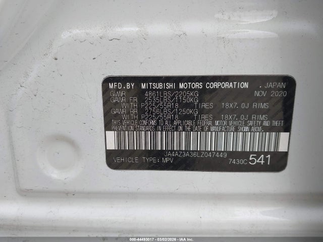 2020 MITSUBISHI OUTLANDER JA4AZ3A36LZ047449 Photo 8