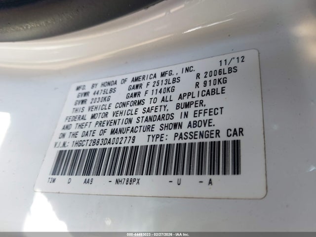 Продажа на аукционе авто 2013 Honda Accord Ex-l V-6, vin: 1HGCT2B83DA002779, номер лота: 44493023