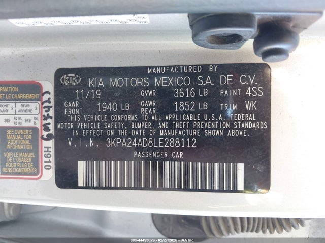 Продажа на аукционе авто 2020 Kia Rio Lx, vin: 3KPA24AD8LE288112, номер лота: 44493028